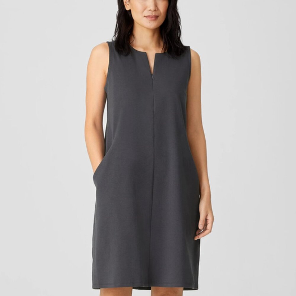 Eileen Fisher Cotton Blend Ponte Zip Dress, NWOT, Slate Grey Classic XS
